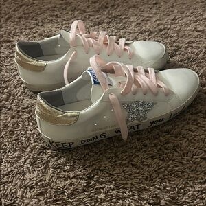 Off brand Golden Goose Women's White Sneakers with Gold and Silver Accents